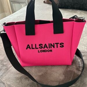 All Saints Hot Pink Canvas Tote with Black Accents